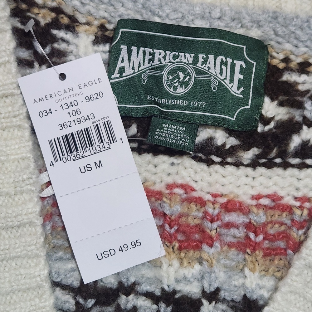 American Eagle Cream Knit V Neck Cardigan Medium - Picture 4 of 14
